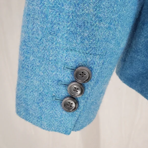 Talbots Shetland Herringbone Wool Blend 2 Button Blazer Sky Blue Old Money 12P
